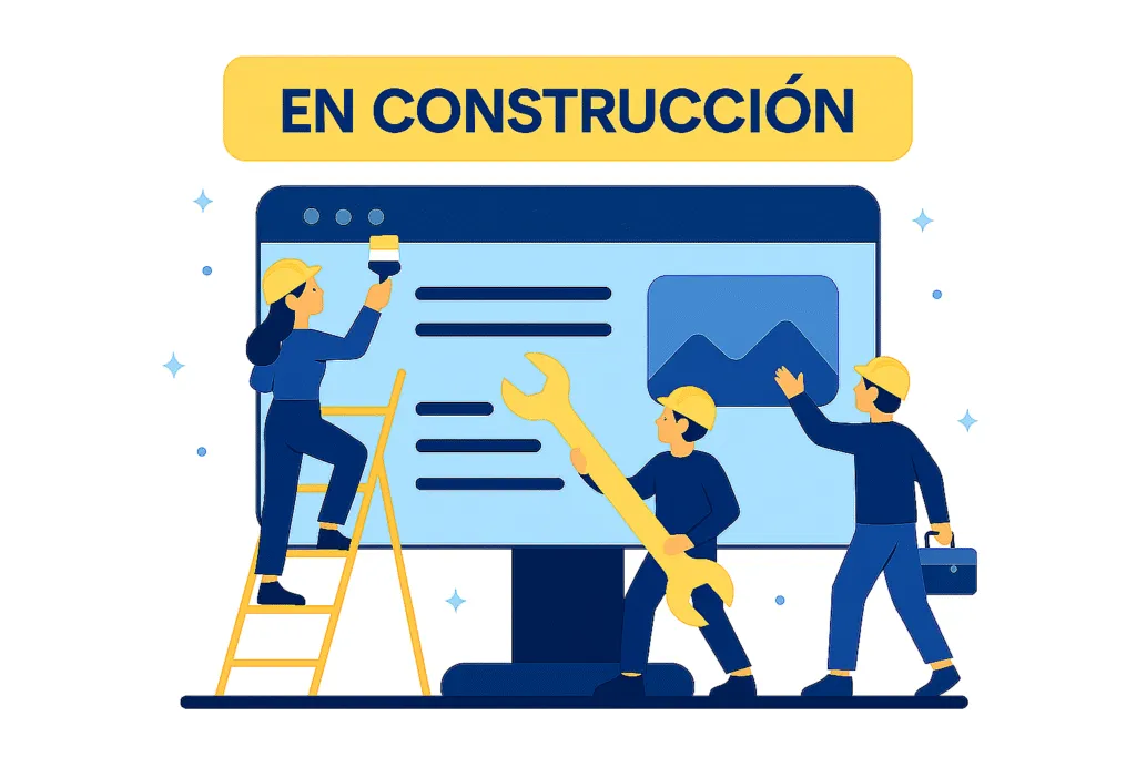 Ilustración que muestra una web en construcción